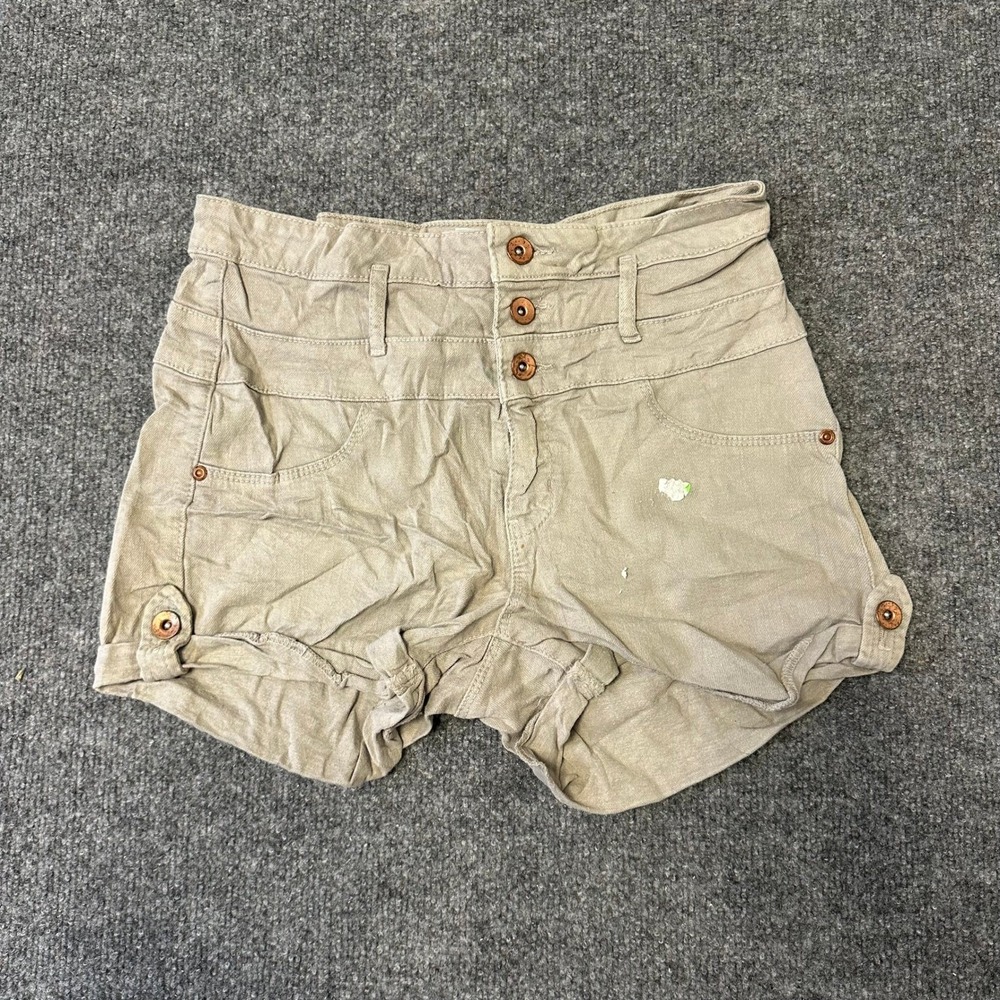 Refuge Shorts Womens Size 10 Tan High Waisted Multi Button Fly Cuffed Casual